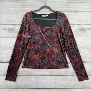 Natural Life Floral Crushed Velvet Scoop Neck Blouse Womens XL Multicolor